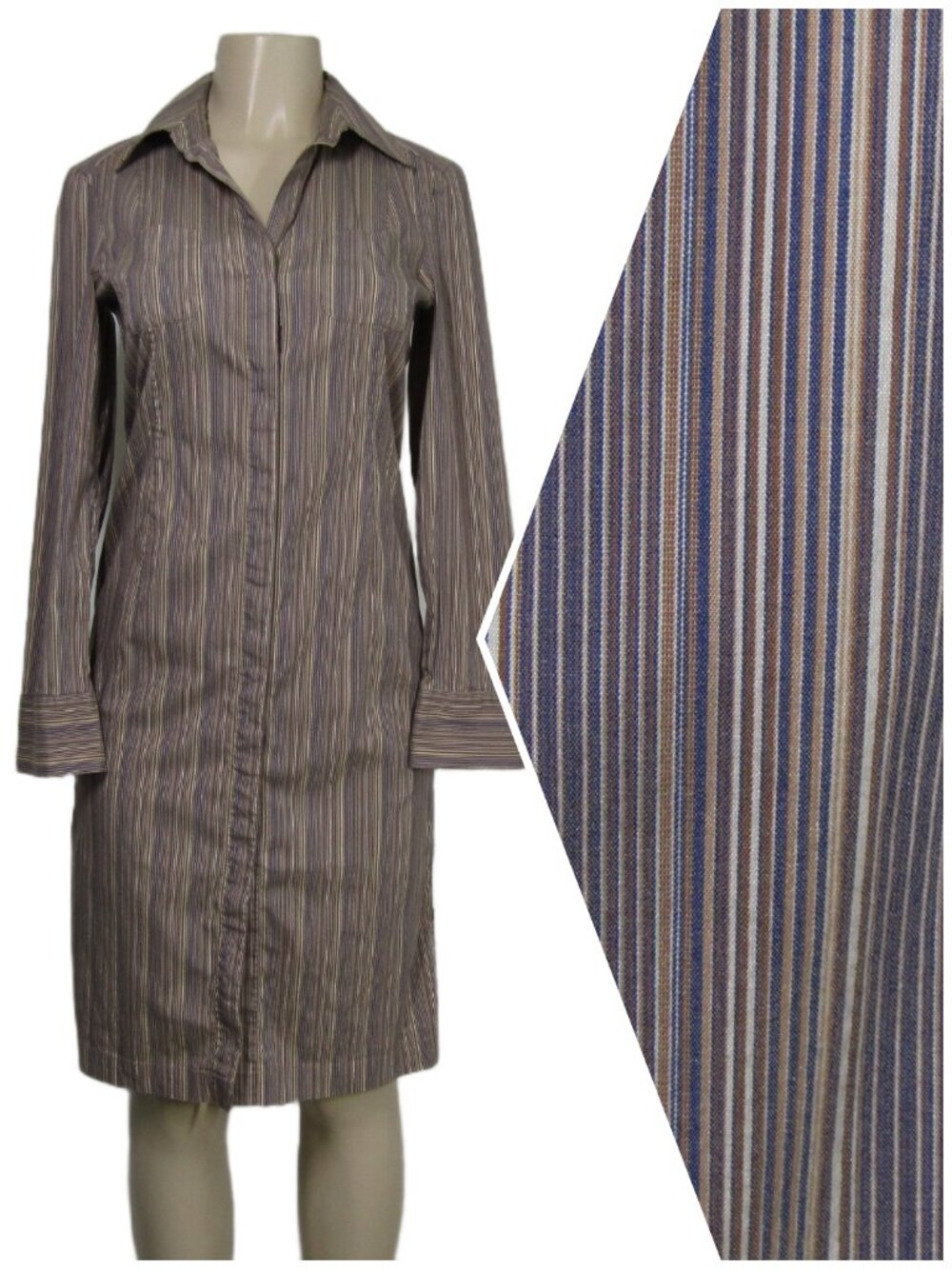 PIAZZA SEMPIONE Brown Striped Shirt Dress Quiet Luxury Italy Minimalist 42 6